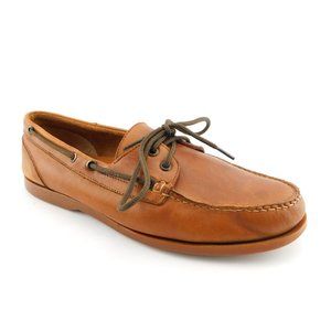 HITCHCOCK Brown Leather Men's Slip-on Deck Shoes Boat Shoes 8.5 3E Extra Wide